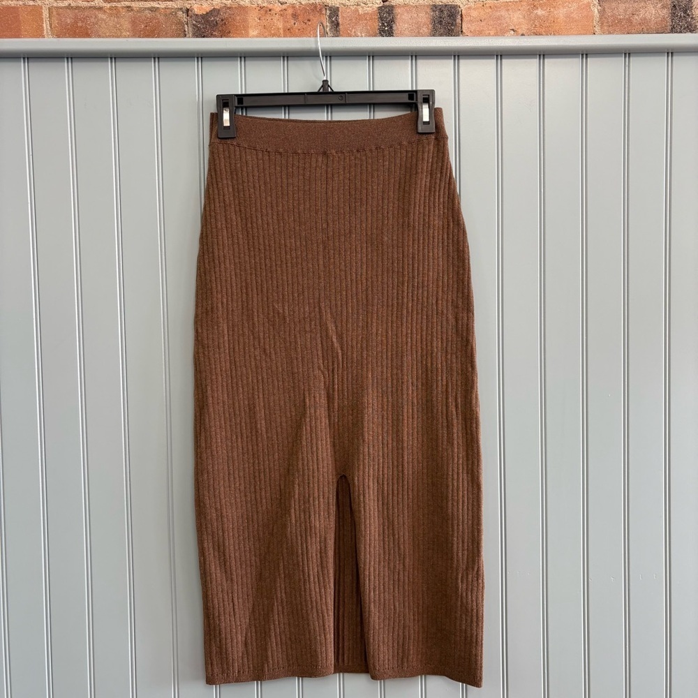 Free People Ribbed Knit Brown Midi Skirt - Picture 2 of 5